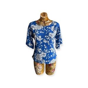 West Kei Royal Blue Floral Blouse top small tie design back
